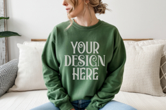 Gildan 18000 Military Green Crewneck Sweatshirt Mockups,G180 Product Image 1
