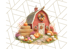 Fall Barn Clipart PNG With Pumpkins and Flowers, Autumn Png Product Image 3