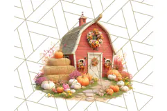 Fall Barn Clipart PNG With Pumpkins and Flowers, Autumn Png Product Image 3