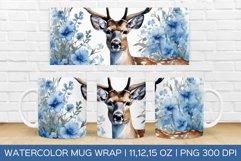 Watercolor Flower Deer Mug Wrap|Christmas Sublimation Design Product Image 1