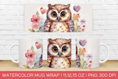 Cute Owl Mug Wrap|Flower Mug Watercolor Design Product Image 1