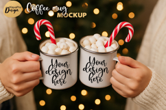 Two Christmas Mug Mockup | Double Enamel Cup | JPG PNG Product Image 1