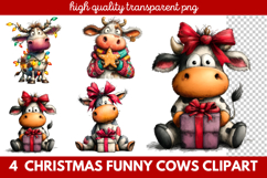 Funny Christmas Cows Clipart | Cute Holiday Farm Animal Product Image 1