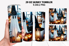 Ghost Skinny Tumbler 20oz Wrap Design, Halloween Tumbler PNG Product Image 1