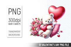 Valentine&#039;s Cute Bear Clipart PNG, Bear Graphic For Crafts Product Image 1
