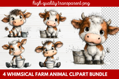 4 Whimsical Farm Animal Clipart | Cute Farm Animals PNG Set Product Image 1