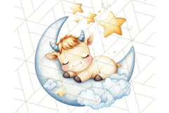 Sleeping Baby Animals PNG, Moon and Stars Nursery Clipart Product Image 3