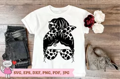 Cow spots Messy Bun Life svg, Mom Life Glasses Bandana Product Image 5