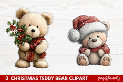 2 Christmas Teddy Bear Clipart | Cute Holiday Bear PNG Illus Product Image 1