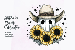 Cute ghost with sunflower watercolor clipart sublimation Product Image 1