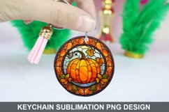 Pumpkin Keychain Sublimation, Round Keychain PNG Design Product Image 1