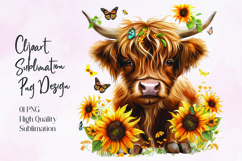 Highland Cow Sunflower Floral Sublimation PNG Product Image 1