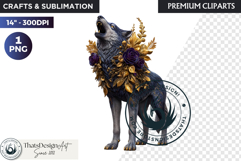 Floral Wolf Fantasy clipart, Botanical Wildlife Graphics PNG Product Image 1
