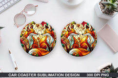 Foxes Wolves Car Coaster Sublimation| Foxes Coaster PNG Product Image 1