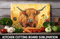 Highland Cow With Sunflowers Cutting Board Product Image 1