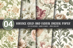 Vintage Gold and Floral Digital Paper Product Image 1