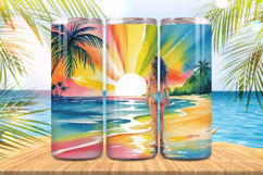 Cute girl enjoy Sunrise in beach Tumbler Wrap PNG Sublimatio Product Image 1