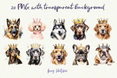 20 Dog Breeds in Crowns Watercolor Clipart Bundle PNG Product Image 4