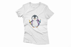 Cute Penguin with Backpack Holding Pencils Watercolor PNG Product Image 4