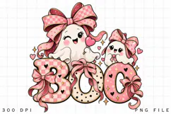 Coquette Halloween Ghost PNG Pink Bow BOO Cute Girly Ghost Product Image 3