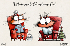 Cute Christmas Cat PNG | Whimsical Holiday Kitty Clipart Product Image 1
