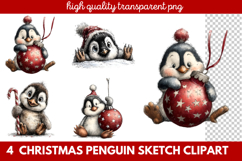 Christmas Penguin Sketch Clipart | Hand-Drawn Holiday Product Image 1