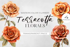 Watercolor Terracotta Flowers Clipart, PNG. Product Image 1