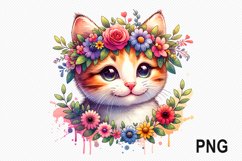Cat Flowers Sublimation - Cat Flowers Clipart PNG Design Product Image 1