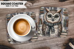 Cute Owl, Birds &amp; Others, Buffalo Plaid Square Coaster PNG Product Image 1