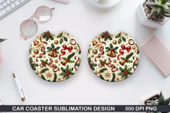 Christmas Bells Car Coaster Sublimation PNG, Festive Coaster Product Image 1