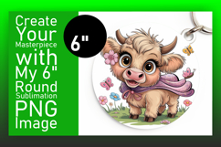 Artful Round Design Coaster Template , Cute Cow Product Image 1