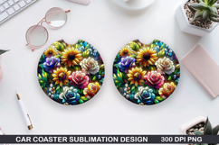 Flower Car coaster sublimation, Summer Coaster PNG Design Product Image 1
