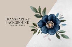 Dark Blue &amp; Blush Pink Flowers Clipart PNG. Product Image 2