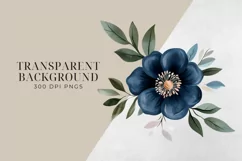 Dark Blue & Blush Pink Flowers Clipart PNG. Product Image 2