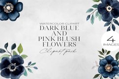 Dark Blue &amp; Blush Pink Flowers Clipart PNG. Product Image 1