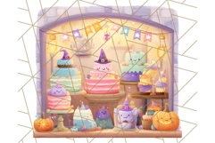 Pastel Halloween Town PNG Clipart, Spooky Shops &amp; Homes Png Product Image 3