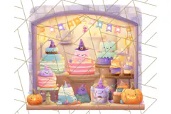 Pastel Halloween Town PNG Clipart, Spooky Shops & Homes Png Product Image 3
