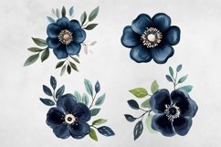 Dark Blue &amp; Blush Pink Flowers Clipart PNG. Product Image 3