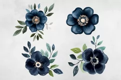 Dark Blue & Blush Pink Flowers Clipart PNG. Product Image 3