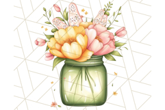 Flowers in Glass Jars PNG, Rustic Floral Watercolor Clipart Product Image 3
