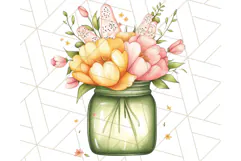 Flowers in Glass Jars PNG, Rustic Floral Watercolor Clipart Product Image 3