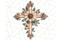 Faith Cross PNG with Flowers, Watercolor Religious Art Print Product Image 3