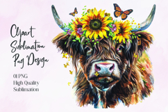 Highland Cow Sunflower Floral Sublimation PNG Product Image 1