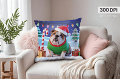 Winter Dog Christmas PNG, Winter Wonderland Pillow Design Product Image 1