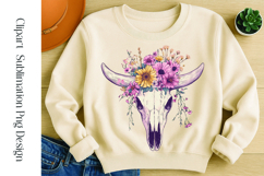 Cute boho floral bull skull watercolor clipart sublimation Product Image 1