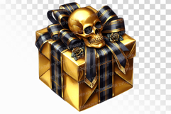 Skeleton Gift Box With Gold Ribbon PNG Product Image 1