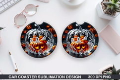 Pumpkins Car Coaster Sublimation| Halloween Coaster PNG Product Image 1