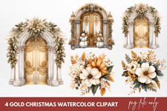 Gold Christmas Watercolor Clipart Sublimation Product Image 1