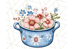 Blue Cottagecore Kitchen Clipart, Vintage Country Floral Png Product Image 3