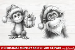Christmas Monkey Sketch Art Clipart | Hand-Drawn Holiday Product Image 1